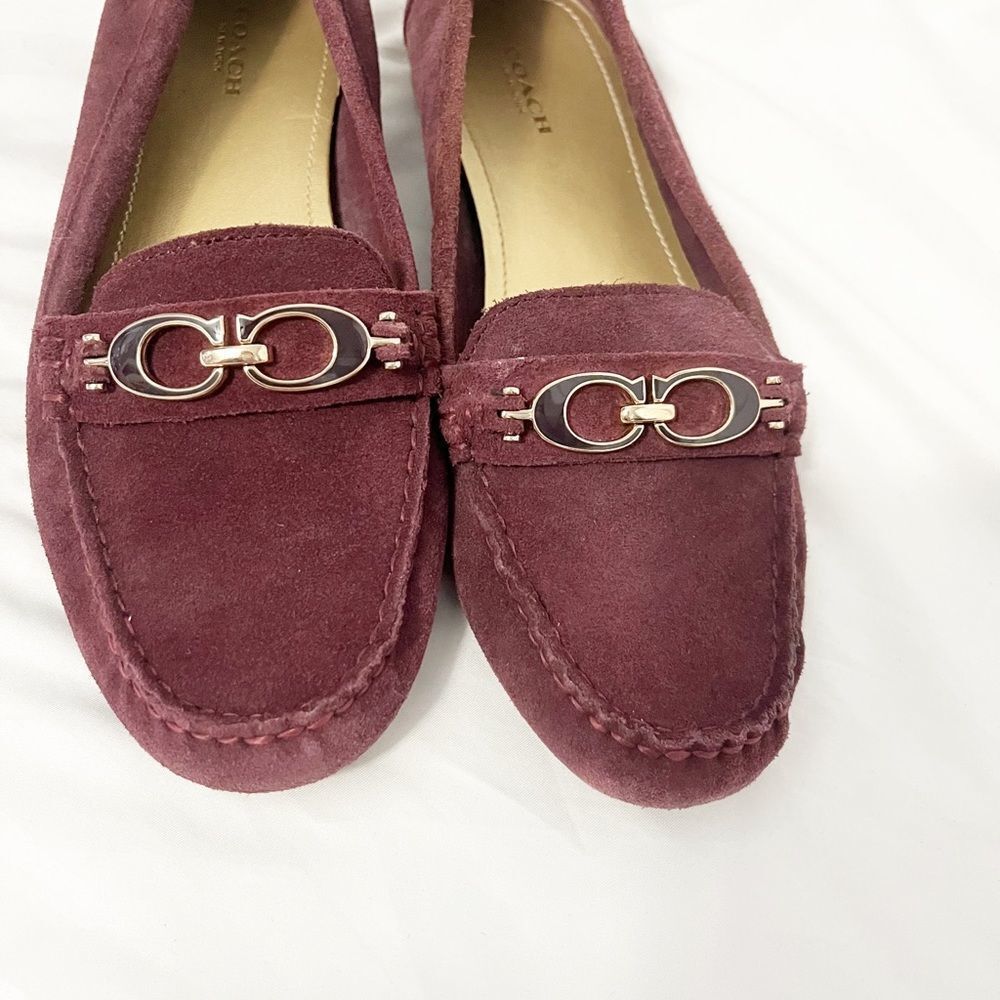 Coach Fortunata Driving Moccasin Flats Enamel Horse Bit Maroon Size 7.5 NWOB - Picture 2 of 6